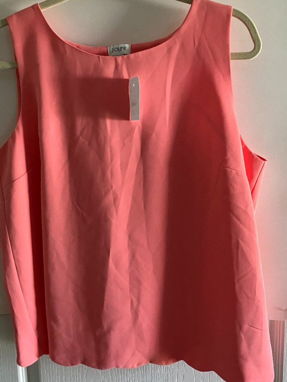 NWT J. Crew Scalloped Hem Vibrant Coral Pink Sleeveless Shirt Layered Back SZ M.